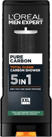 Xhel dushi për meshkuj L'Oreal Paris Men Expert Pure Carbon Total Clean 5-në-1, 400ml