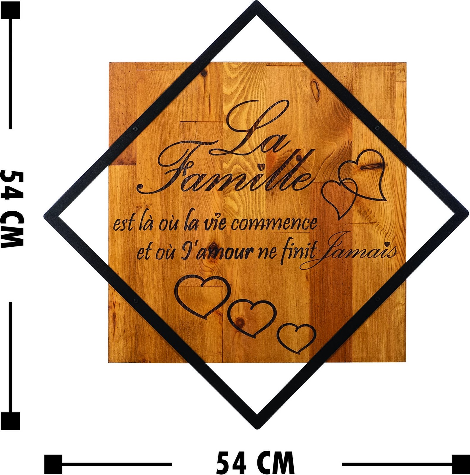 Aksesor dekorativ prej druri për mur, Wallity, La Famille, ngjyrë arre dhe e zezë, 54x54cm