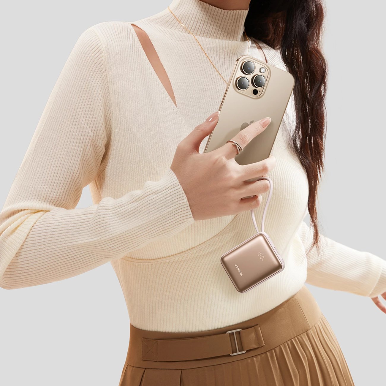Powerbank Joyroom JR-PBF27, 10000mAh, 22.5W, me dy kabllo të integruara, Gold