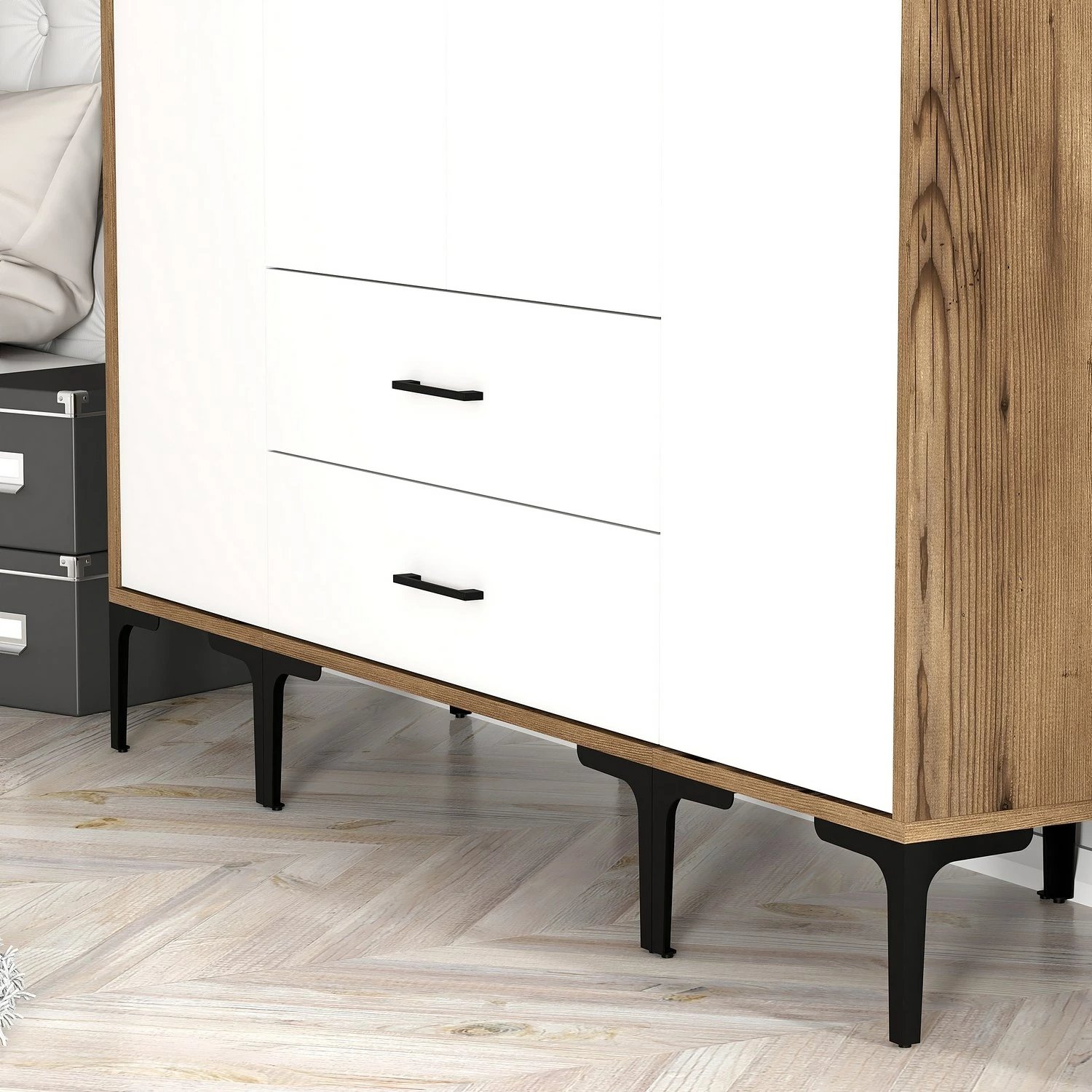 Dollap rrobash Skye Decor, Kumsal STS, ngjyrë arre dhe e bardhë