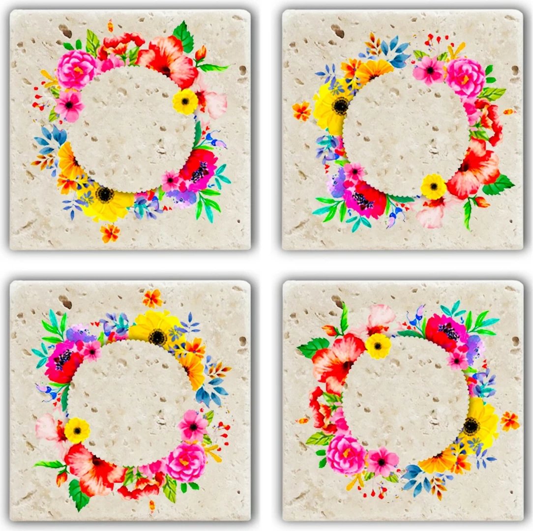 Set 4 copë nën gota prej guri natyral, shumëngjyrëshe, Hermia, TBA7436502735790