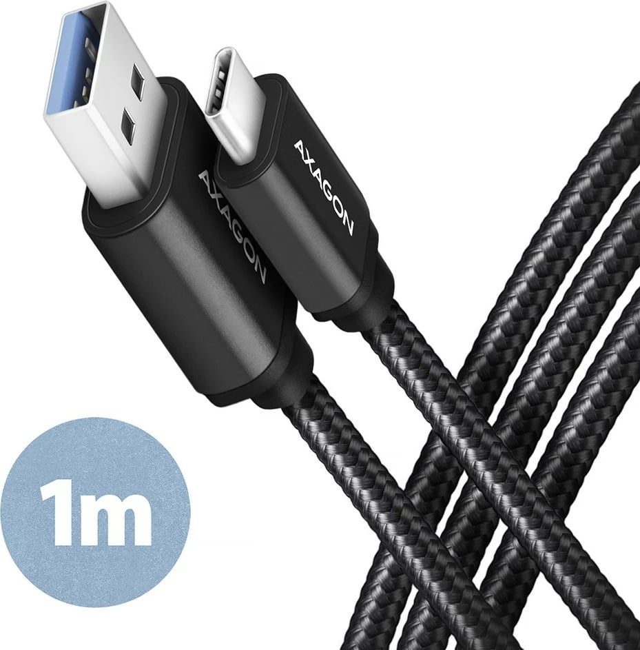 Kabllo AXAGON BUCM3-AM10AB USB-C në USB-A, 1m, 3A, i zi, i thurur
