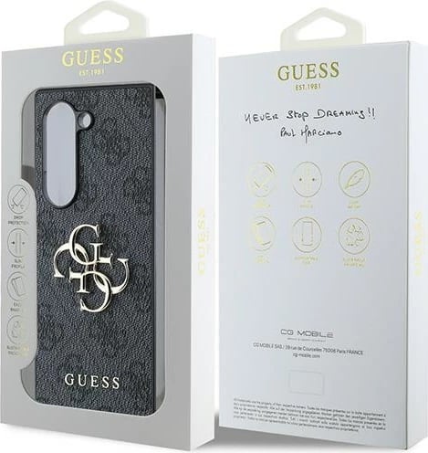 Mbështjellës Guess Leather 4G Metal Logo për Samsung Galaxy Z Fold 6, i zi