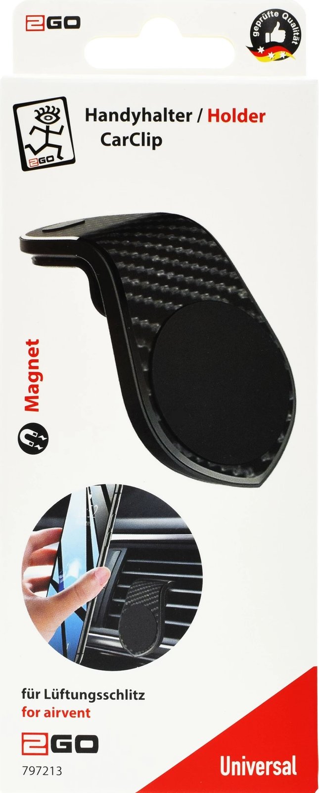 Mbajtës magnetik 2GO CarClip për celular, pasiv, ngjyrë e zezë