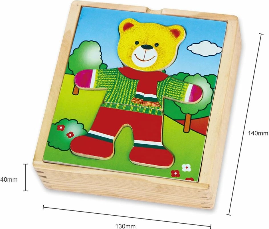 Puzzle druri veshjesh, Viga, Bear Boy, 18 pjesë, për 18+ muaj, multikolor