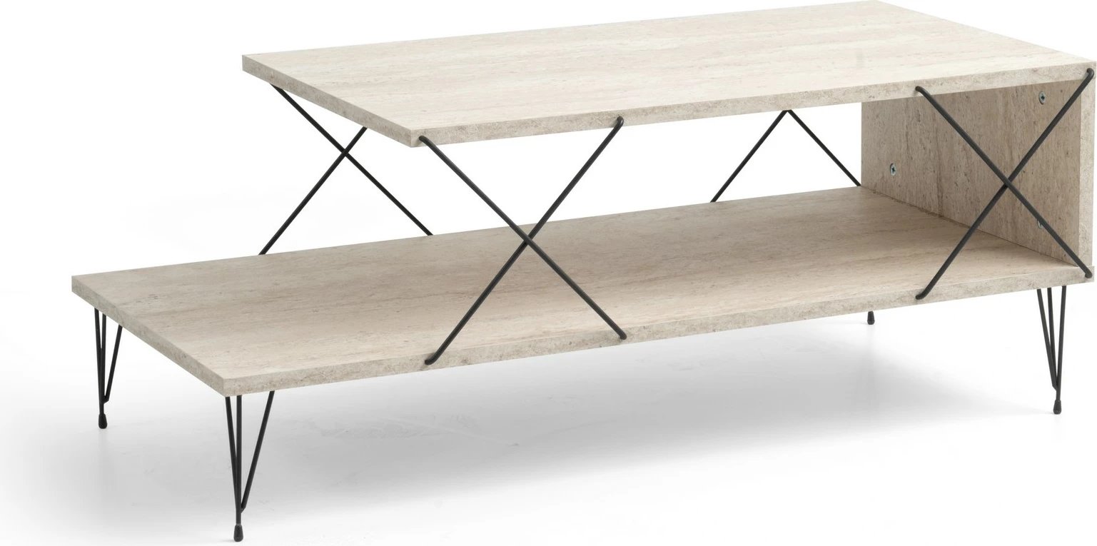 Tavolinë e ulët Hanah Home, Loire, ngjyrë e zezë dhe travertin