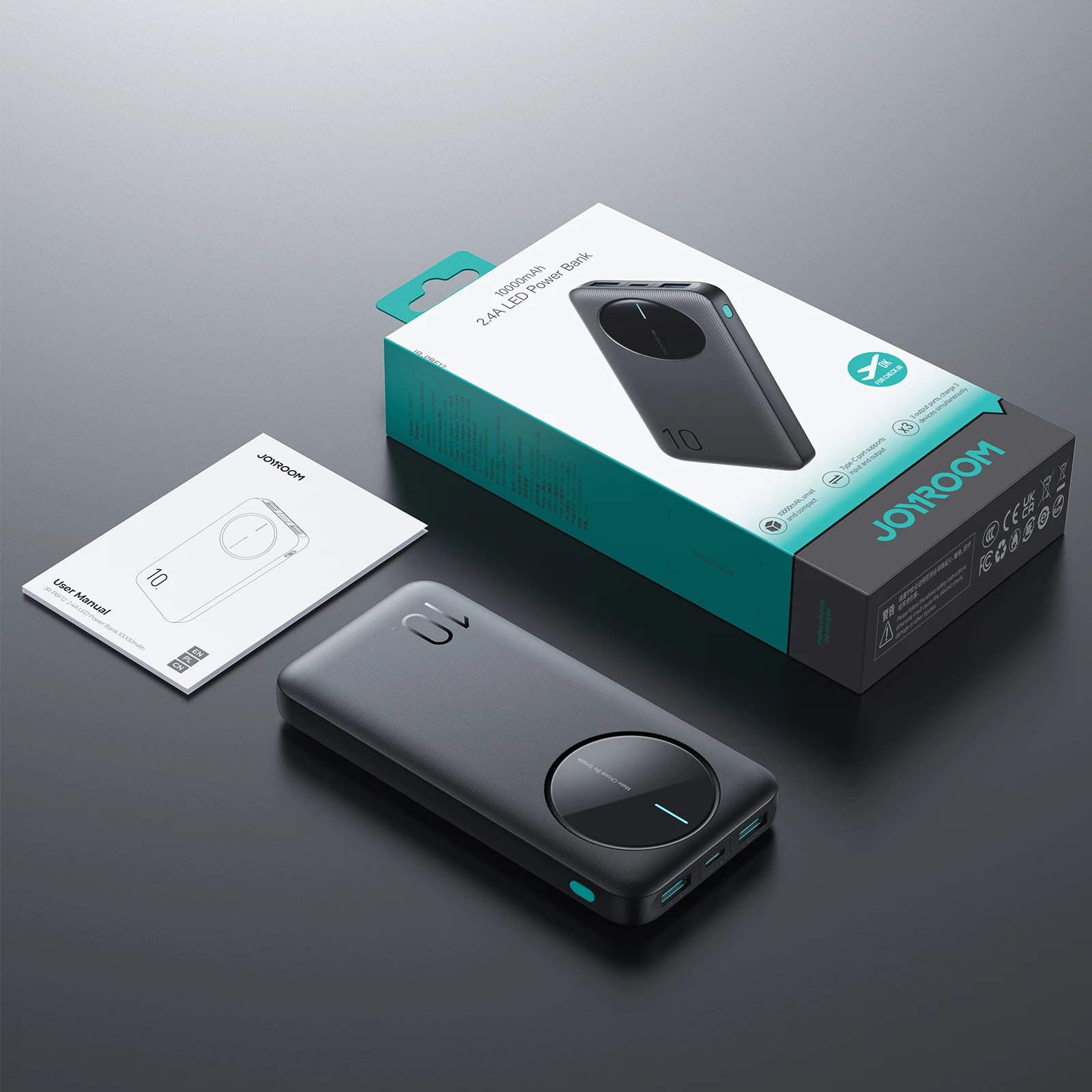Powerbank Joyroom JR-PBF12, 10000mAh, 2x USB-A, 1x USB-C, e zezë