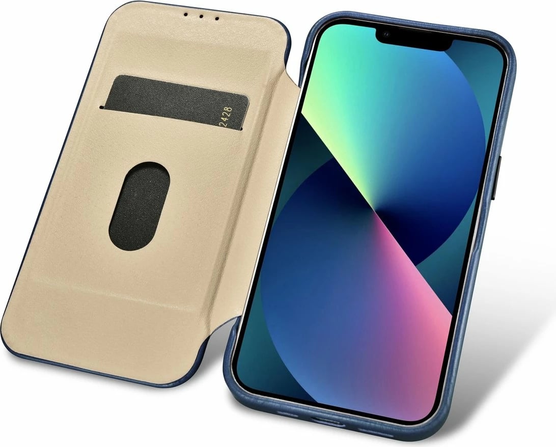 Mbështjellës iCarer Oil Wax Premium Leather Folio për iPhone 14 Plus, MagSafe, kaltër