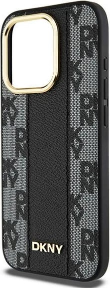 Mbështjellës DKNY Leather Checkered Mono Pattern MagSafe për iPhone 15 Pro, i zi