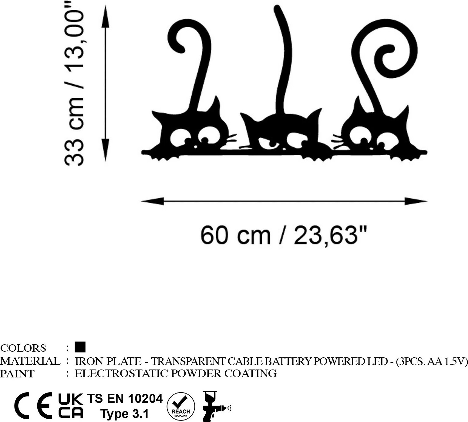 Aksesor dekorativ metalik për mur, mace, Wallity 967