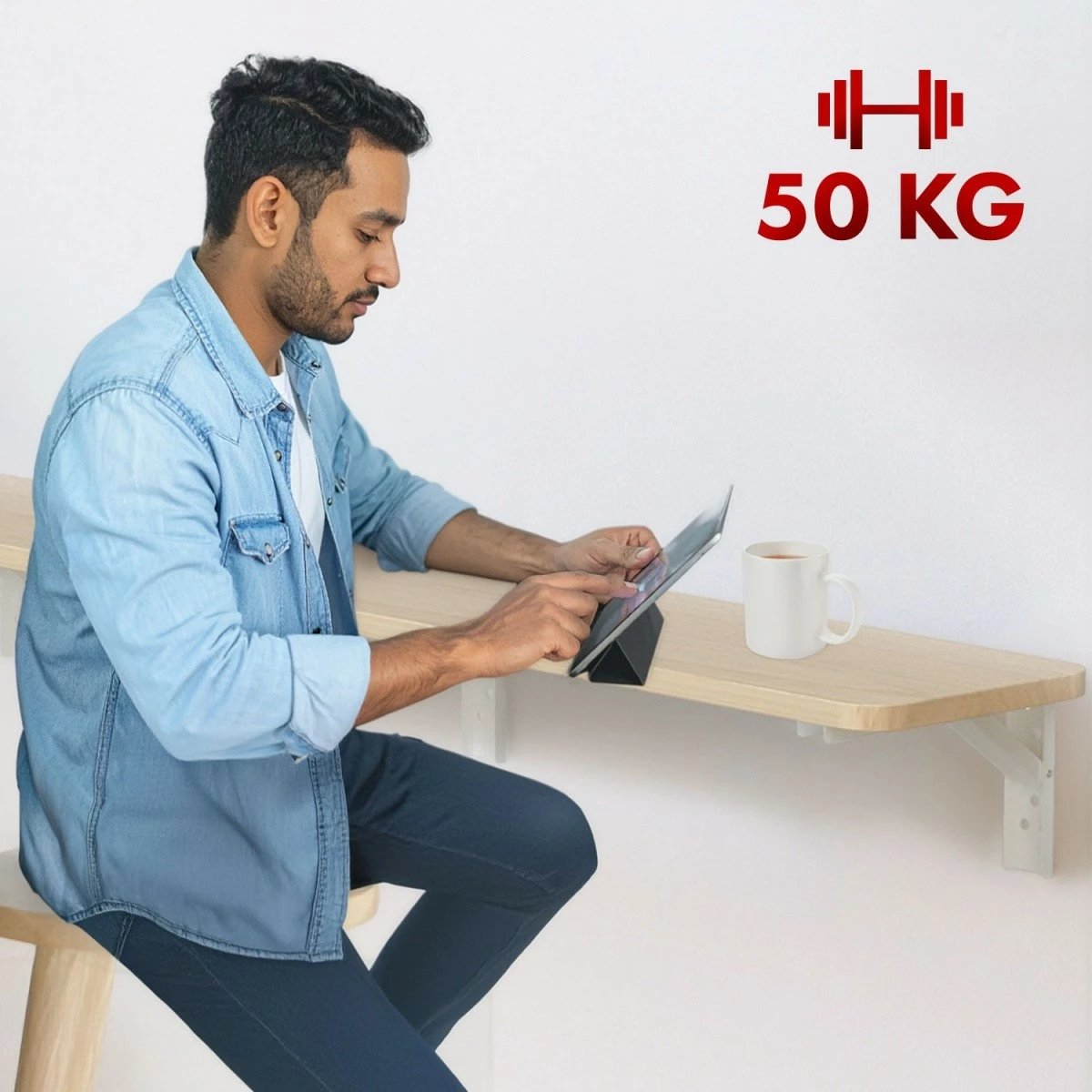 Raft palosës muror, Maclean, MC-129 WD, 100x20 cm, ngarkesë 50 kg, druri/e bardhë