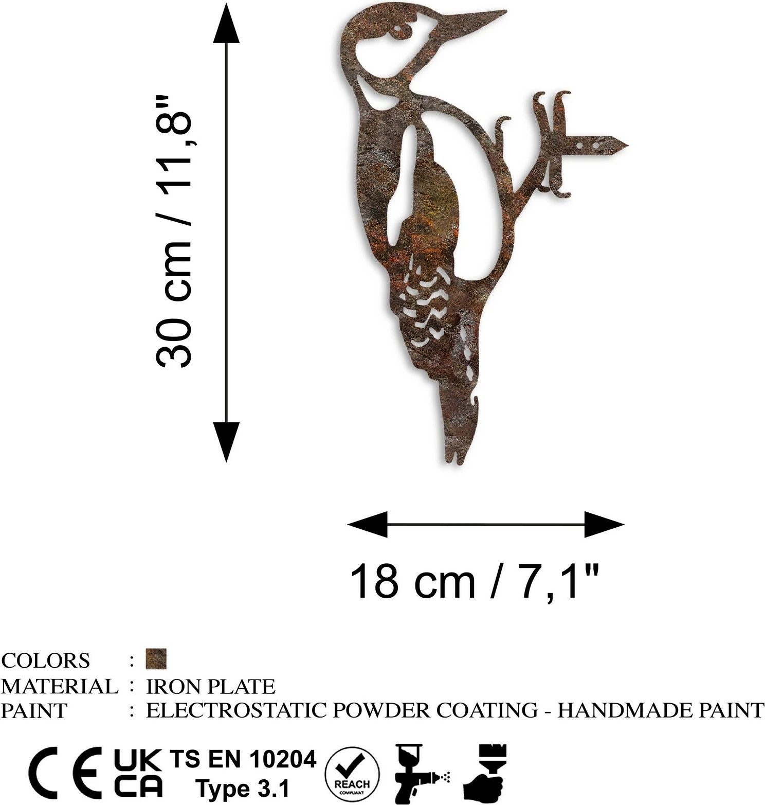 Objekt dekorativ për kopsht, zog në degë, ngjyrë kafe, Aberto Design, 18x30cm