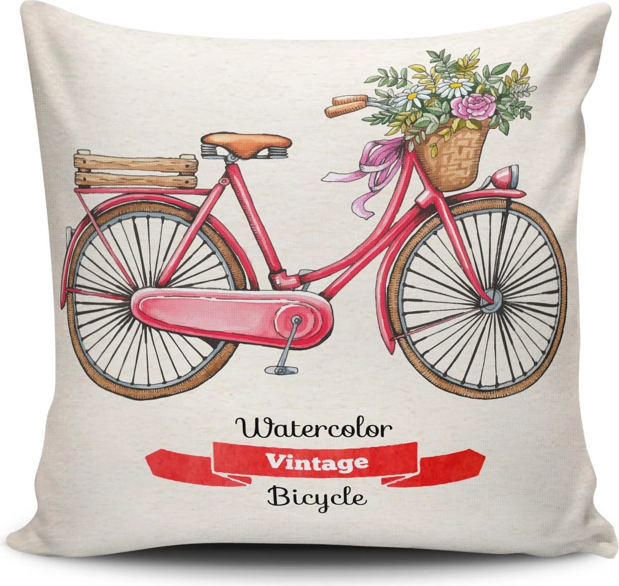 Jastëk mbulesë me biçikletë vintage, shumëngjyrëshe, Evila Originals, NKLF-354, 43x43cm