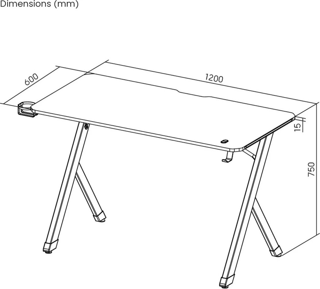 Tavolinë gaming, Maclean NanoRS RS101, 120x60x75 cm, ngarkesë 75 kg, me mbajtës kufjesh dhe gote, e zezë