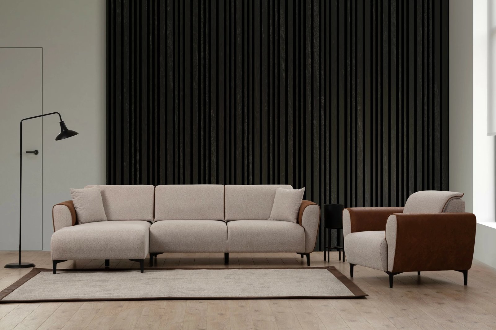 Kënd-sofë shtrat Atelier del Sofa, Aren majtas, bezhë, kanelë