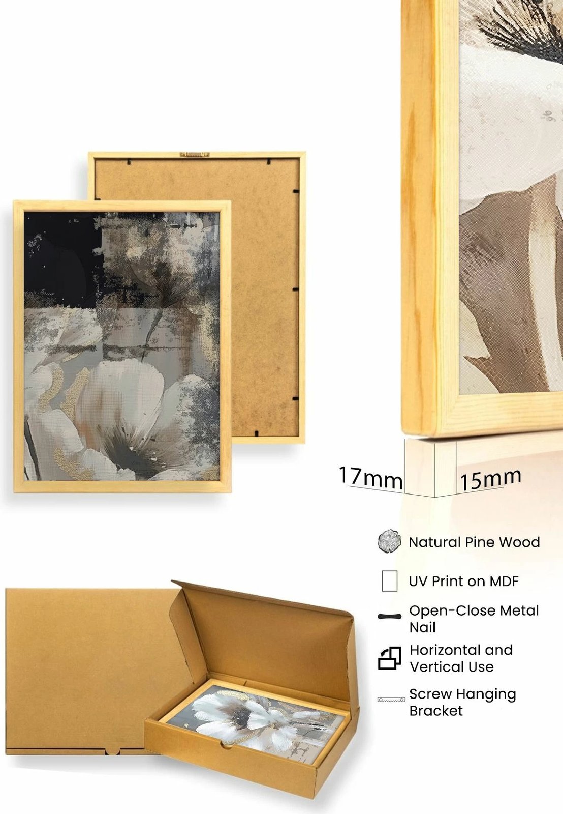 Pikturë dekorative me kornizë, MDF, 3 pjesë, Wallity, Huhu480, 20x30cm