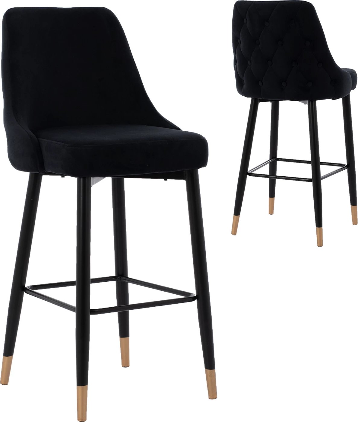 Karrige për bar SERENITY HM8519.04, kadife e zezë, kornizë metalike, 53x48x110 cm, set prej 2 copash