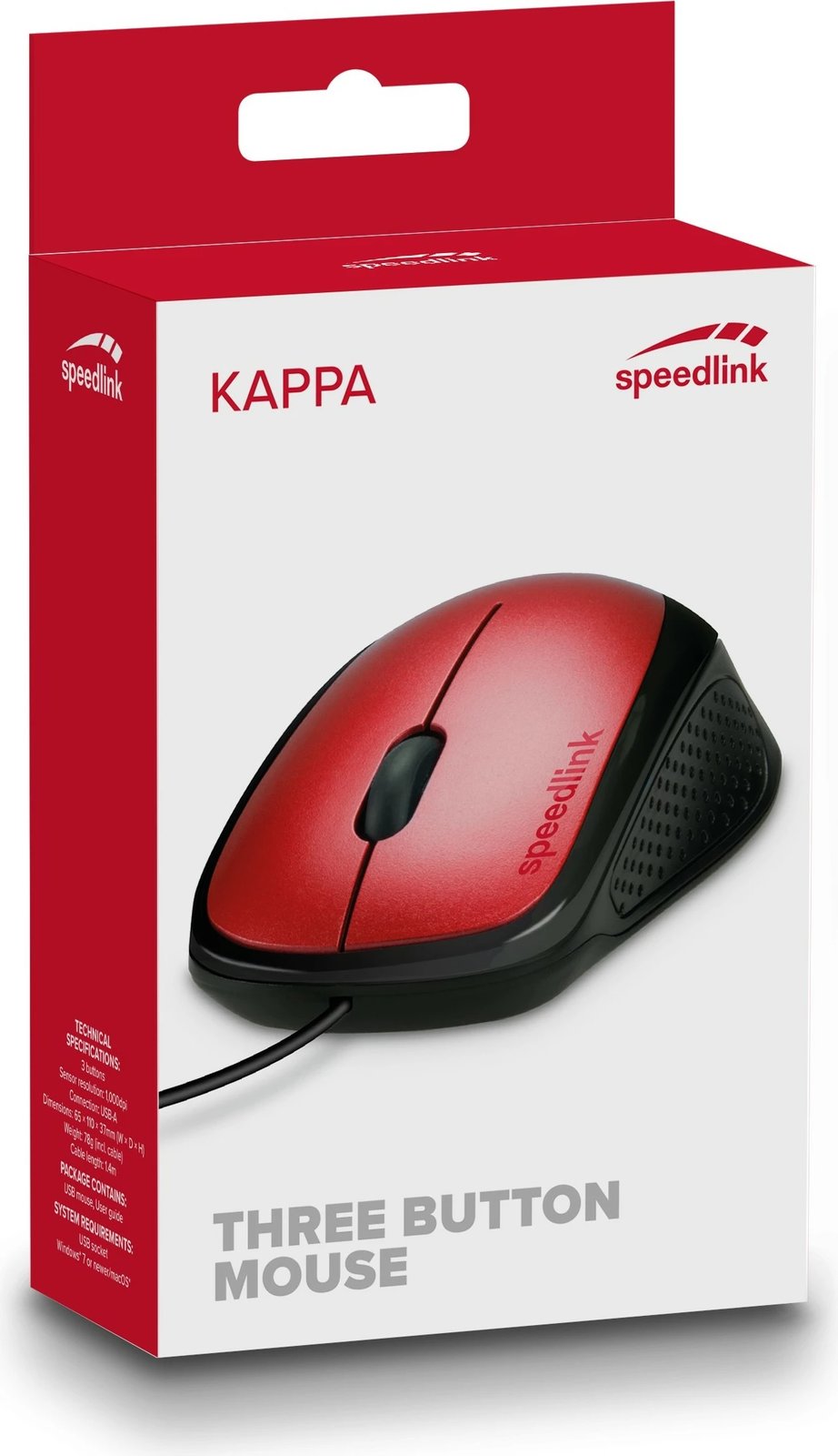 Maus Speedlink SL-610011-RD, Optik, USB Type-A, 1000 DPI, Zi, Kuq