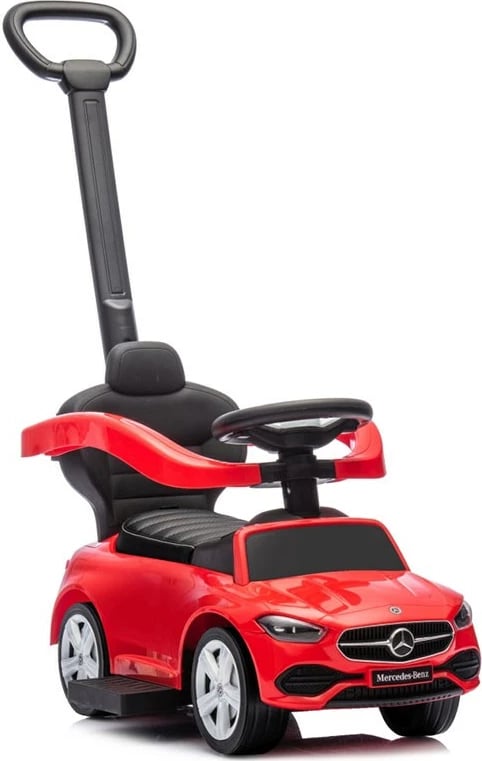 makinë ride-on për fëmijë, Milly Mally, Mercedes C-Class Deluxe, me dorezë drejtuese dhe barrierë të heqshme, sedilje eko-lëkurë, goma gome, ngarkesa max 25 kg, e kuqe
