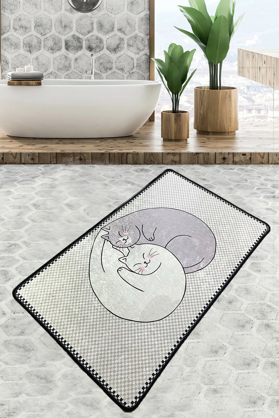 Tapet banje Mijölnir, dizajn me mace, shumëngjyrësh, 70x120cm