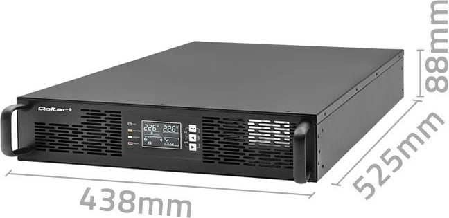 UPS Qoltec 52287, 3kVA 3000W, për rack, LCD, online, e zezë