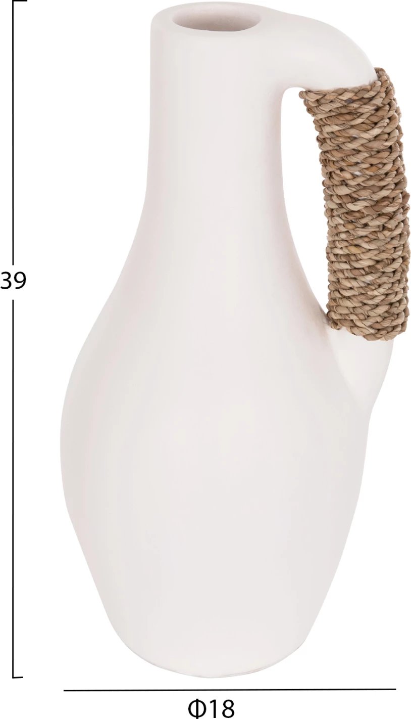 Vazo dekorative tavoline CAMMER, terrakotë e bardhë, dorezë me ratan, FH4687.02L, 18x39cm