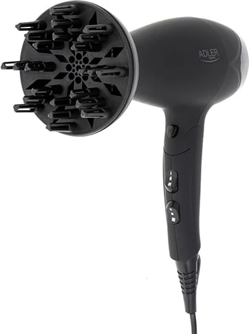 Tharëse flokësh, Adler AD 2267, 1800-2100W (maks. 2500W), 2 shpejtësi 3 temperatura me Cool Shot, dorezë e palosshme, me difuzor dhe koncentrator, e zezë