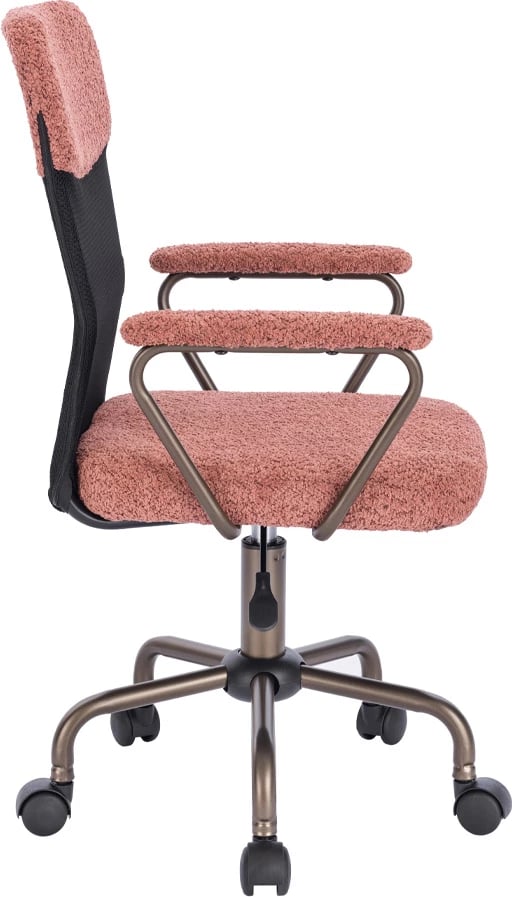 Karrige zyre Bell, stof boucle rozë e zbehtë, bazë metalike gunmetal, 54x52x92cm