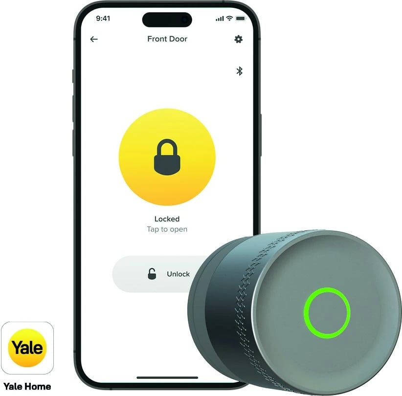 Kyç smart Yale Linus L2 Lite, kompatibil me Matter, Auto-Unlock & KeySense, 3x CR123A, për cilindër Euro Profile, argjendtë