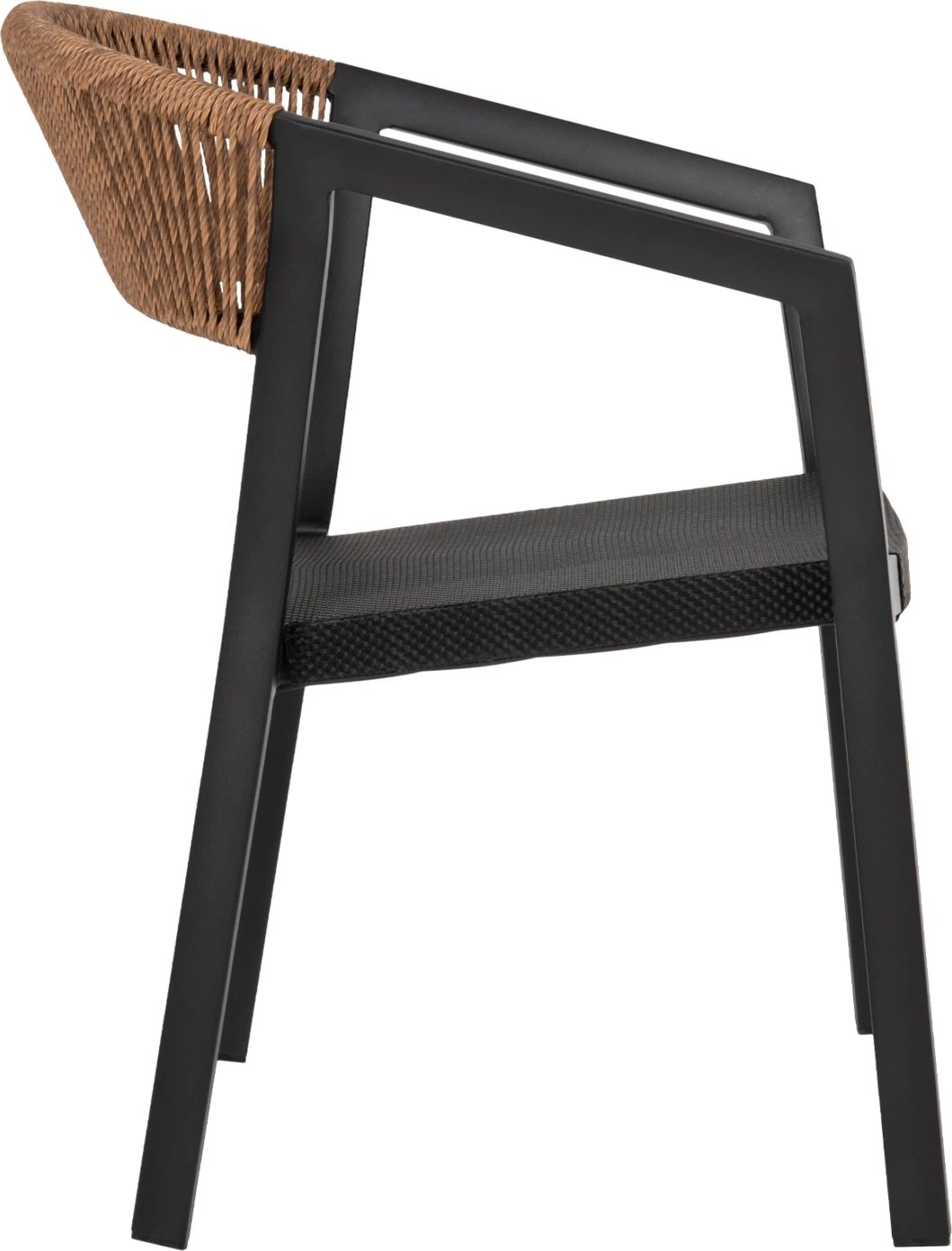 Karrige alumini FH5891.05, kornizë e zezë dhe tekstil, shpinë ratan bezhë, 57.5x59x81.5 cm