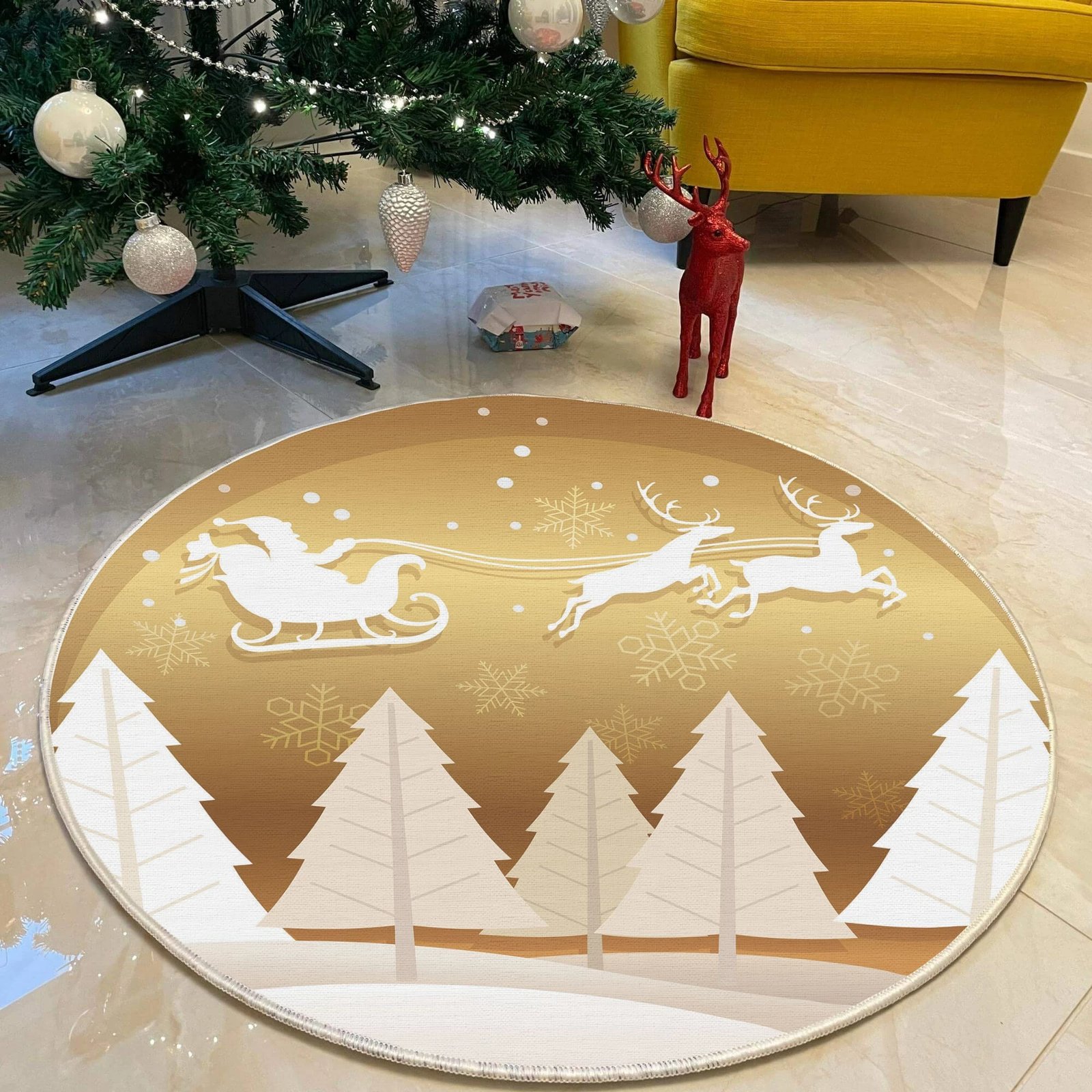 Qilim i rrumbullakët, ngjyrë ari dhe e bardhë, Conceptum Hypnose, Woopamuk449, 90cm