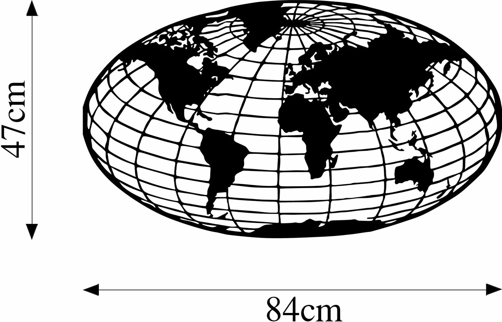 Aksesor dekorativ për mur, metalik, hartë bote, Wallity, 84x47cm, ngjyrë e zezë