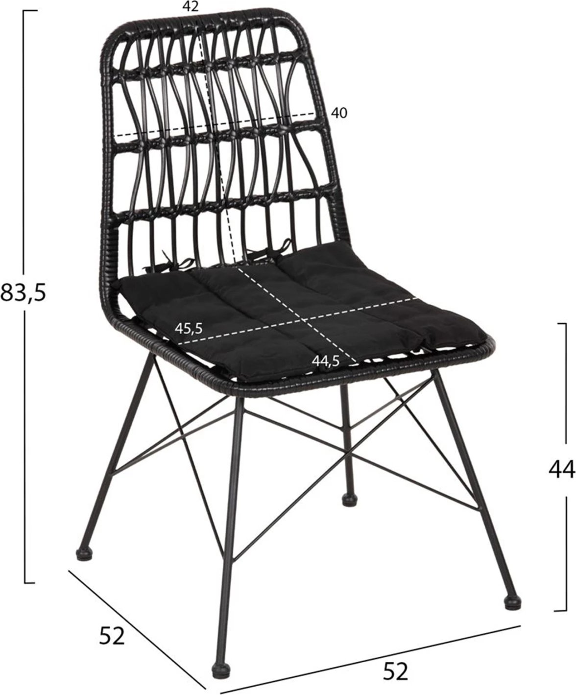 Set për darkë jashtë 5 pjesë OFER FH21029 metal gri i errët - shportë e zezë dhe metal