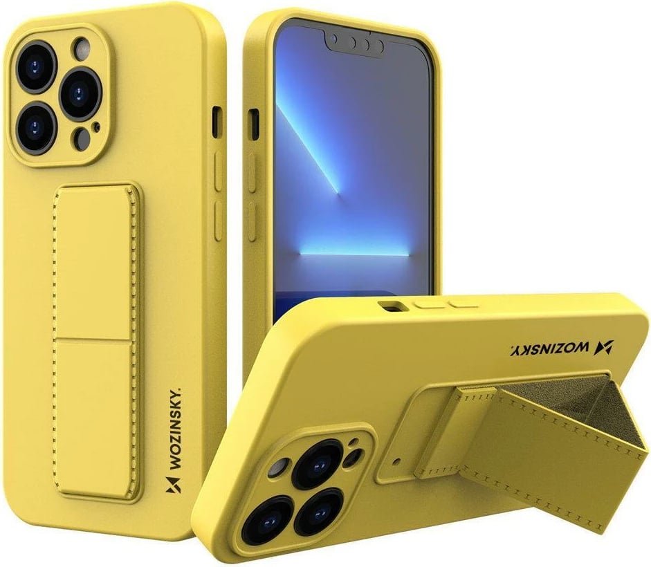 Mbështjellës silikon për celular Wozinsky Kickstand Case për iPhone 13 mini, e verdhë
