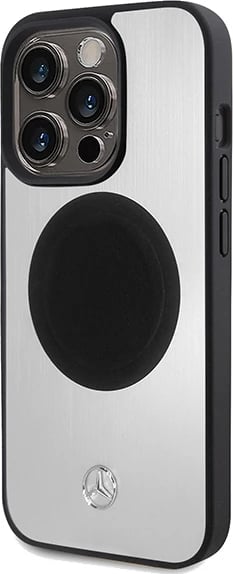 Mbështjellës Mercedes Leather&Alu MagSafe për iPhone 15 Pro Max, argjendtë