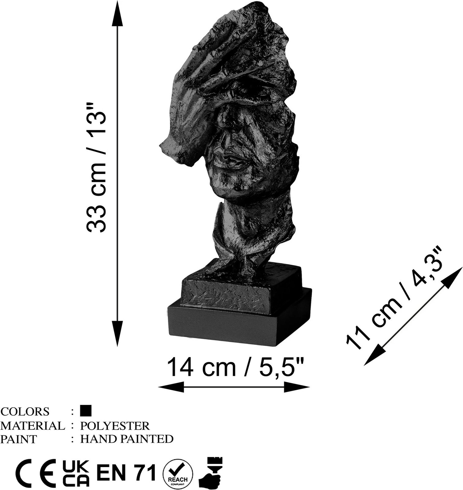 Objekt dekorativ Evila Originals, Yak-032-C, ngjyrë e zezë