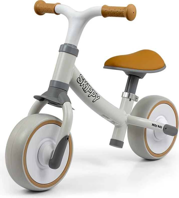 bicikletë pa pedale, Milly Mally, Skippy, kornizë çeliku, rrota EVA pa shpim, sedile e rregullueshme, 18+ muaj, ngjyrë e bardhë
