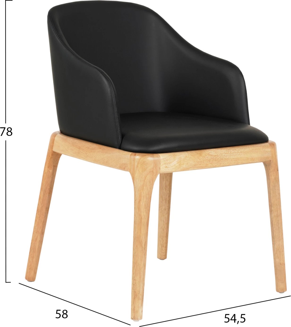 Karrige për ngrënie FURLAN, druri gome, ngjyrë lisi e zezë PU, 54.5x58x78 cm