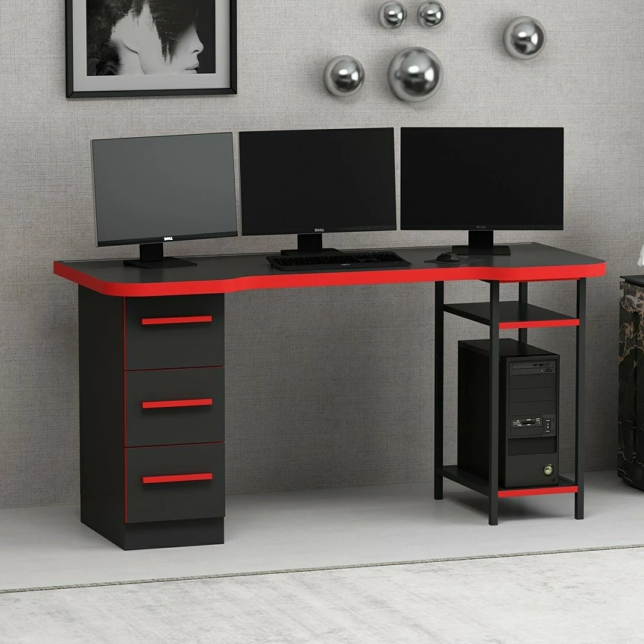 Tavolinë gaming Skye Decor, Phoenix 7, e zezë-kuqe