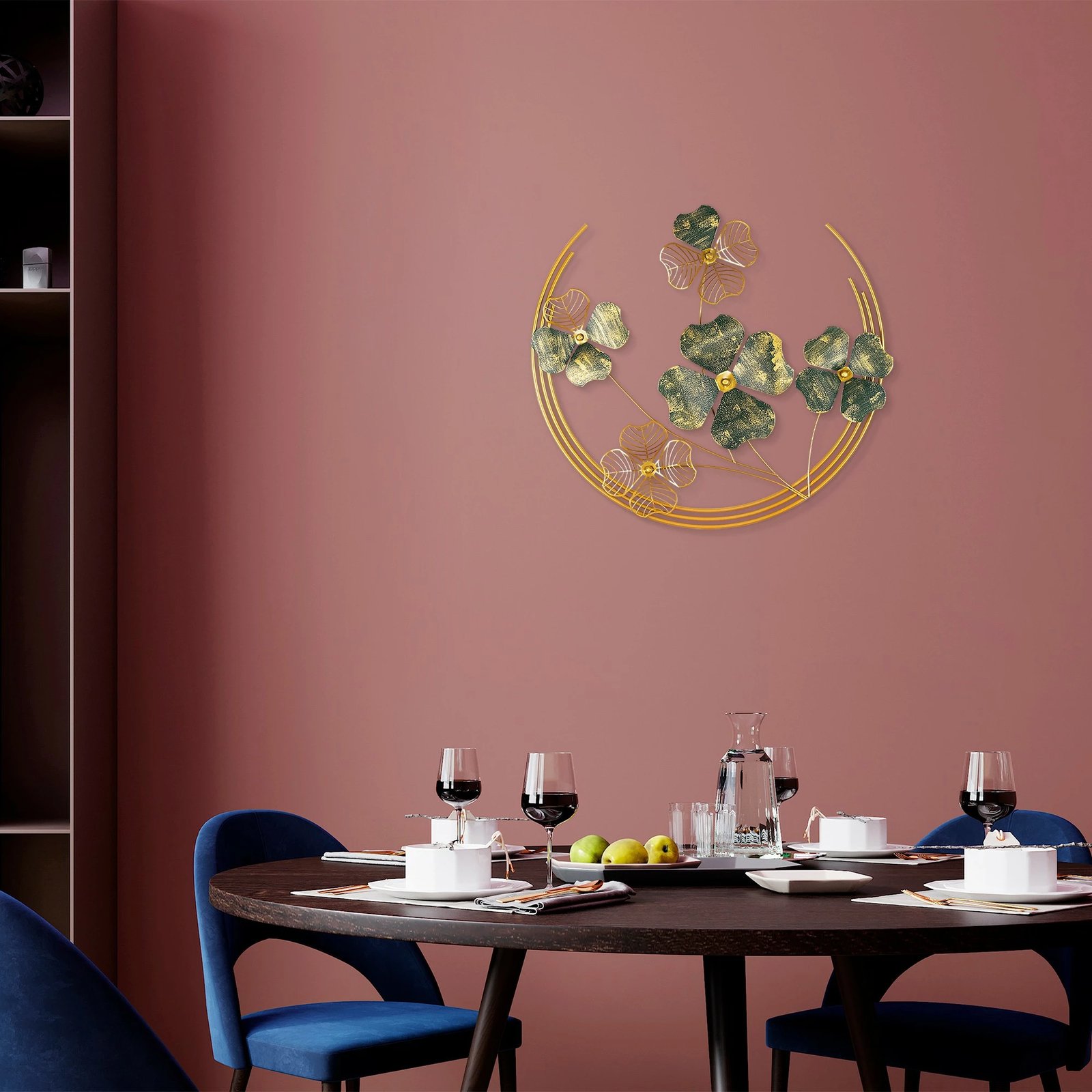 Aksesor dekorativ metalik për mur, Wallity, Haiyang, ngjyrë e gjelbër dhe ari, 70x70x5cm