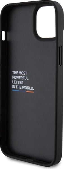 Mbështjellës BMW Leather Carbon për iPhone 15 Plus, i zi