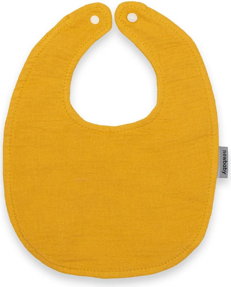 Bavjetkë bebe muslin, New Baby, 100% pambuk organik, 22x25 cm, mustard e verdhë