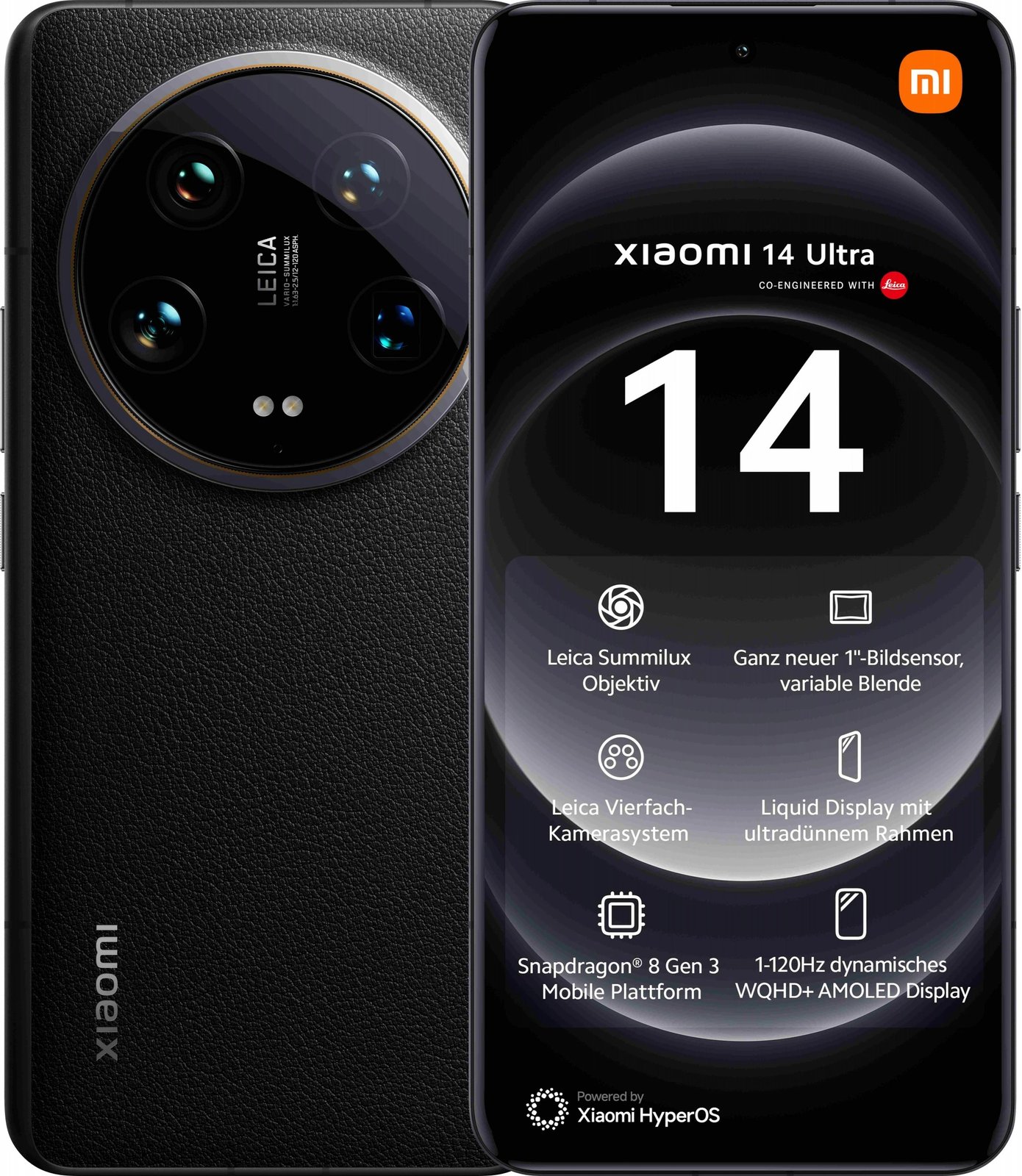 Celular Xiaomi 14 Ultra, 17.1 cm (6.73"), 3200 x 1440 pixels, 16 GB, 512 GB, 50 MP, Black