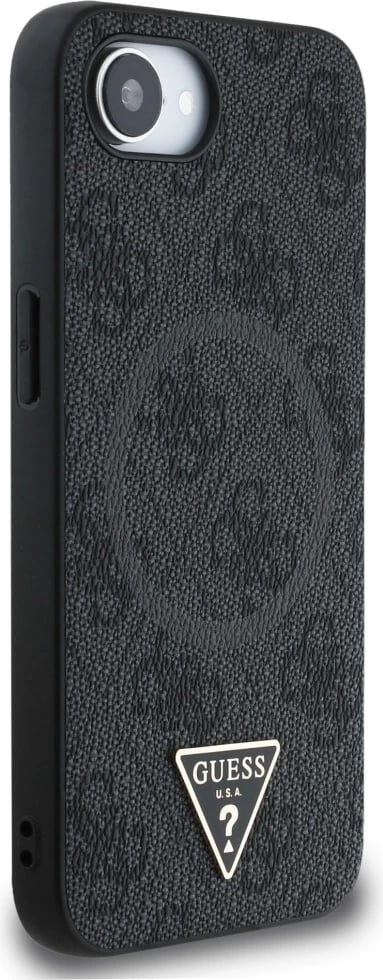 Mbështjellës Guess 4G Ring Triangle Logo MagSafe për iPhone 16e, i zi