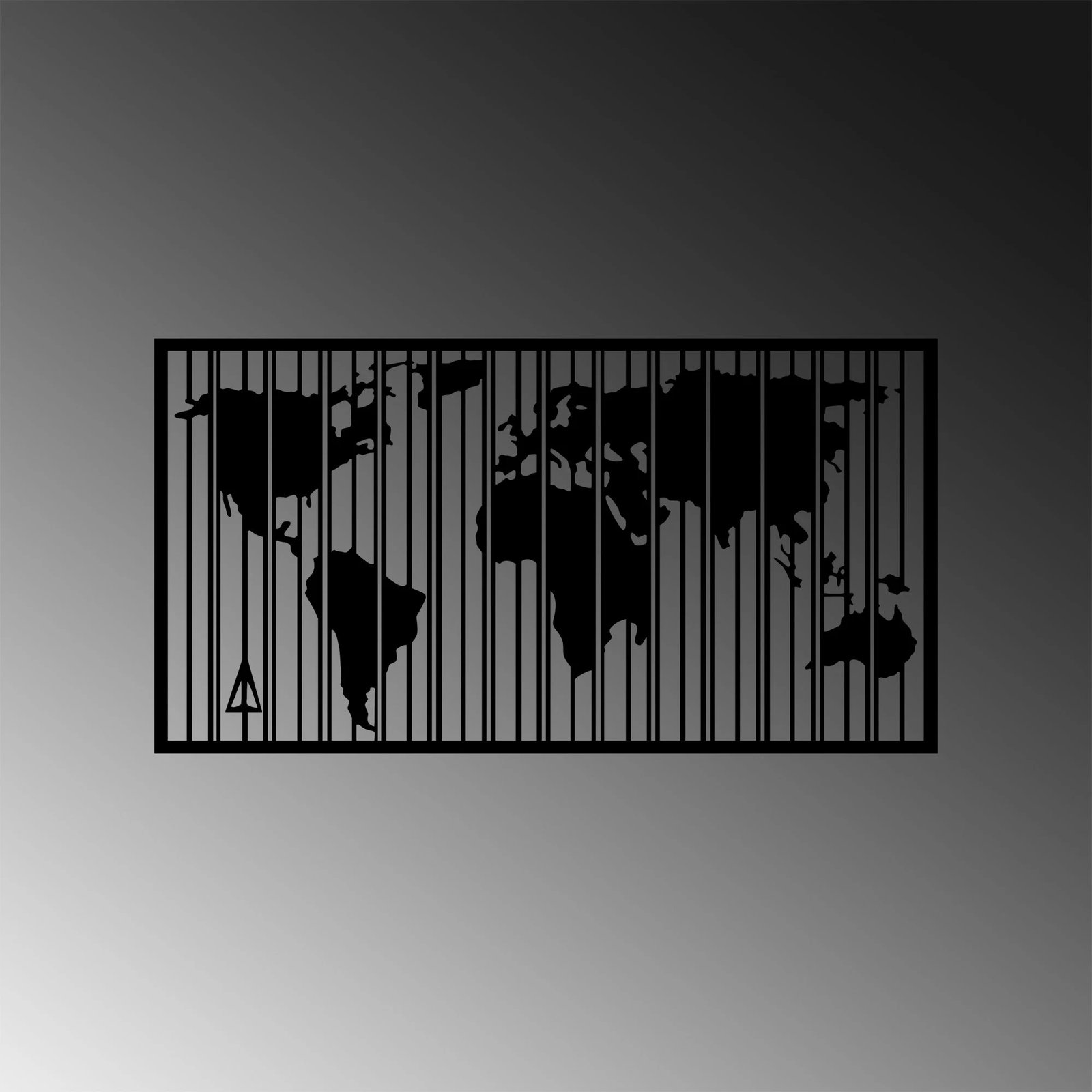 Aksesor dekorativ muri prej metali, hartë bote, Wallity, 37x70cm, e zezë