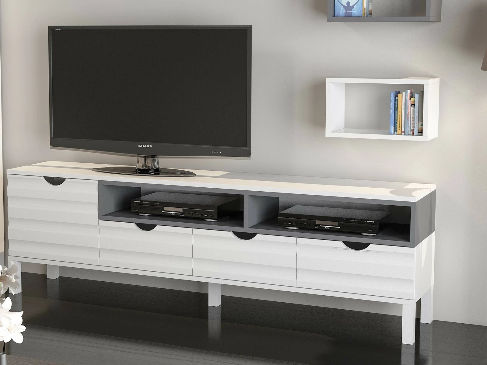 Komodë TV Skye Decor, bardhë dhe antracit, Adel