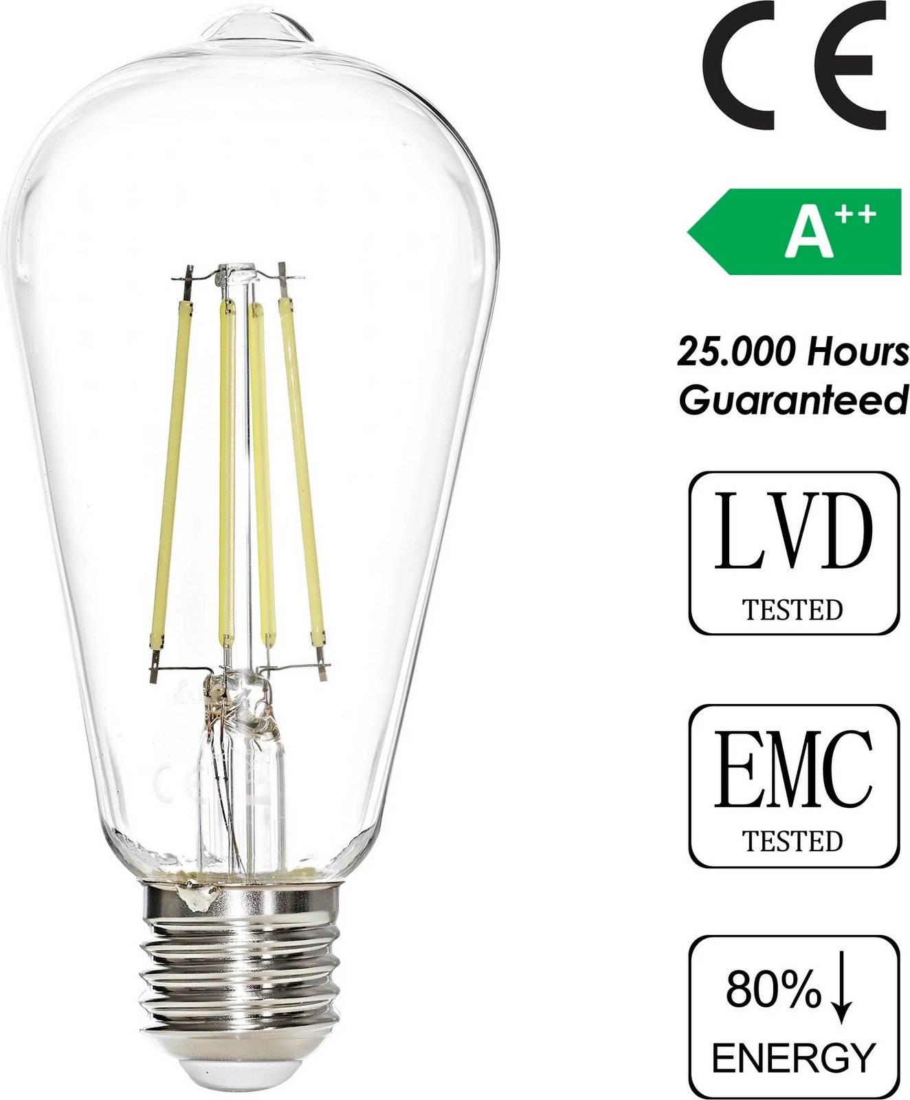 Llambë LED Opviq, ST64, e bardhë, transparente