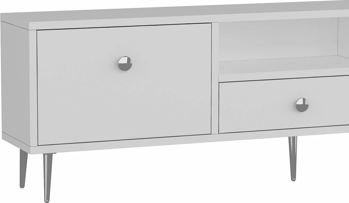 Komodë TV Skye Decor, e bardhë, argjend, 1307-DROP-1