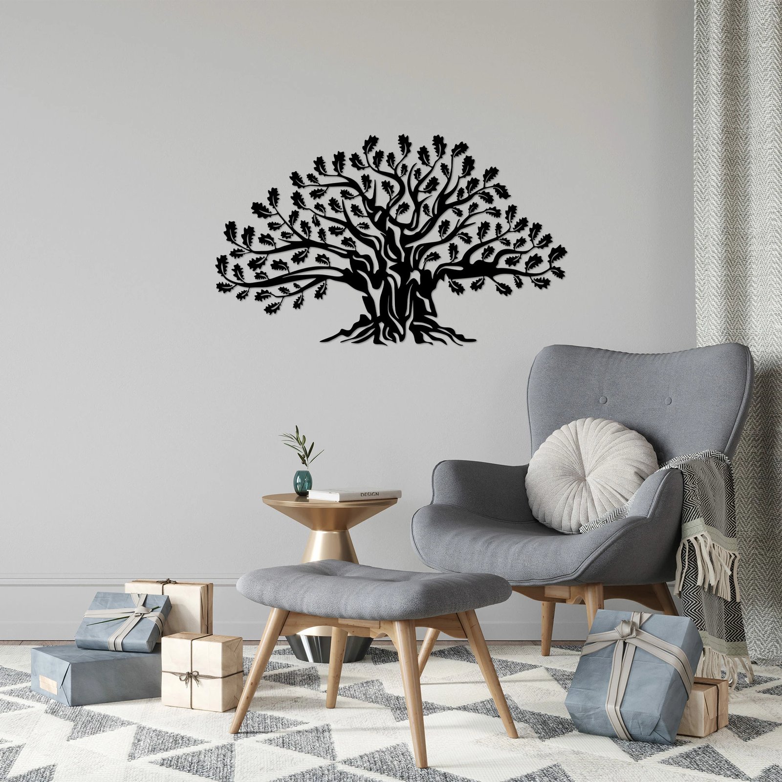 Aksesor dekorativ muri prej metali, Monumental Tree 17, ngjyrë e zezë, 42x70cm