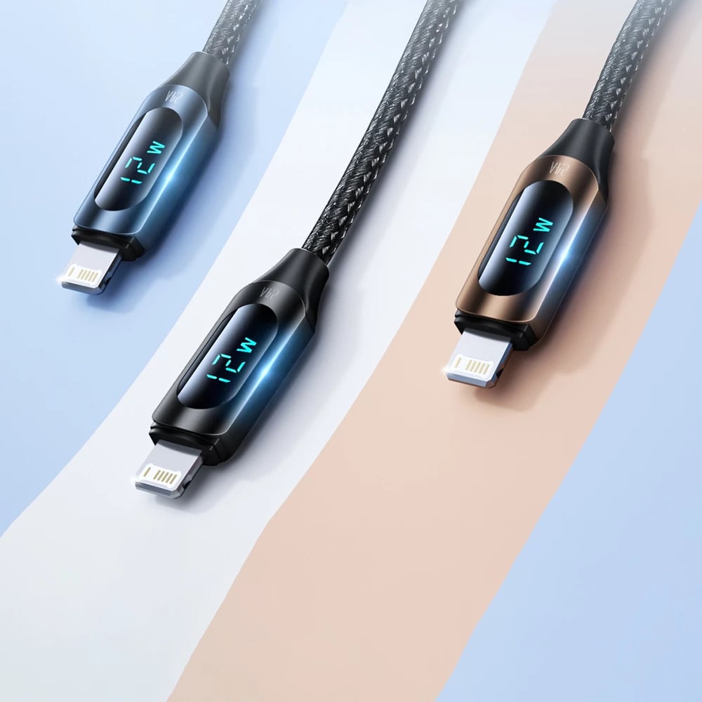Kabllo USB-A në Lightning Wozinsky WUALC2, 2m, me ekran LED, e zezë